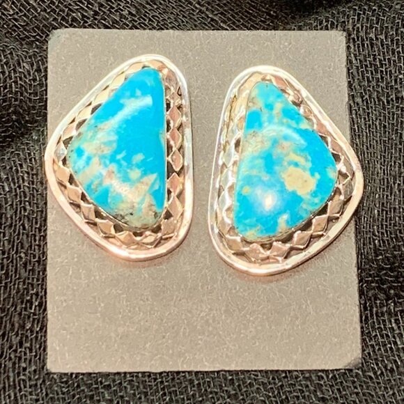 Navajo Turquoise Sterling Silver Earrings Sharon McCarthy Native American Indian - Picture 3 of 6